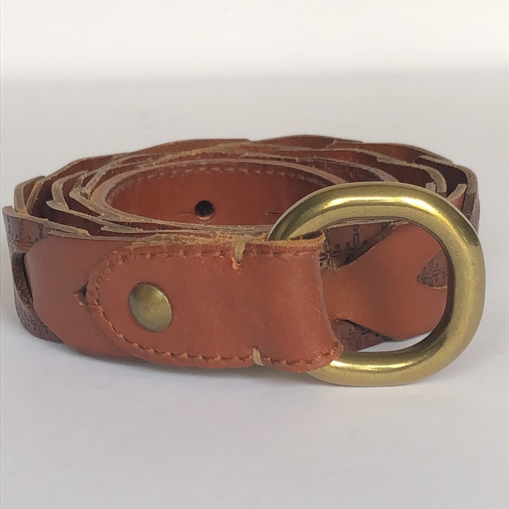 Fossil Brown Gold Braided Leather Belt size Medium